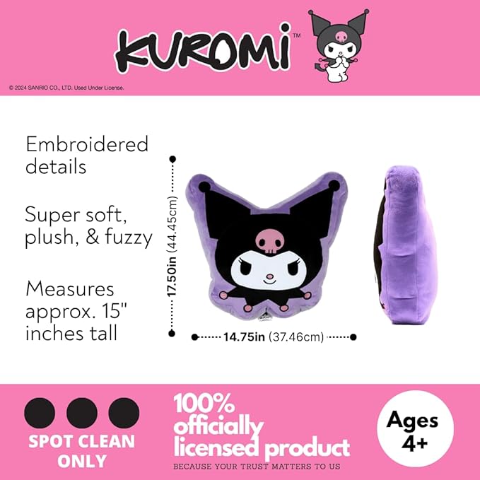 Hello Kitty & Friends Kuromi Bedding Super Soft Plush Decorative Pillow, One Size, (100% Officially Licensed Product) by Franco