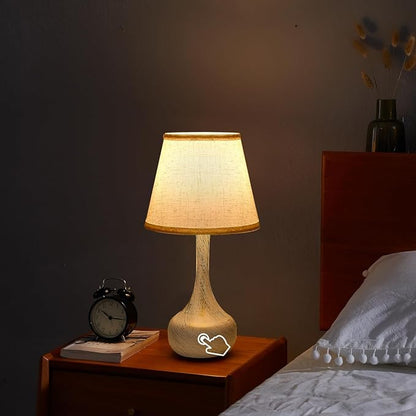 3-Way Dimmable Touch Table Lamps for Nightstand - Small Bedside Lamps with Fabric Shade in Black, Farmhouse Style Desk Lamp for Bedroom, Kids Room, Living Room, Home Office & Reading (White)