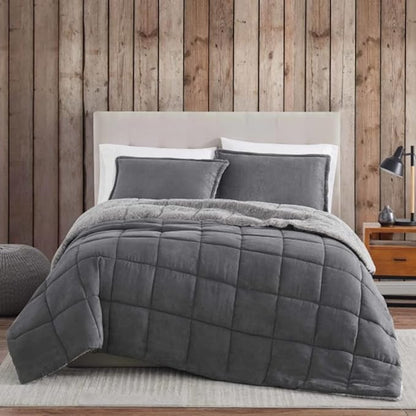 Eddie Bauer - King Comforter Set, Microsuede Bedding with Soft Sherpa Reverse, 3 Piece Bed Set with Matching Pillowcases (Sherwood Grey)