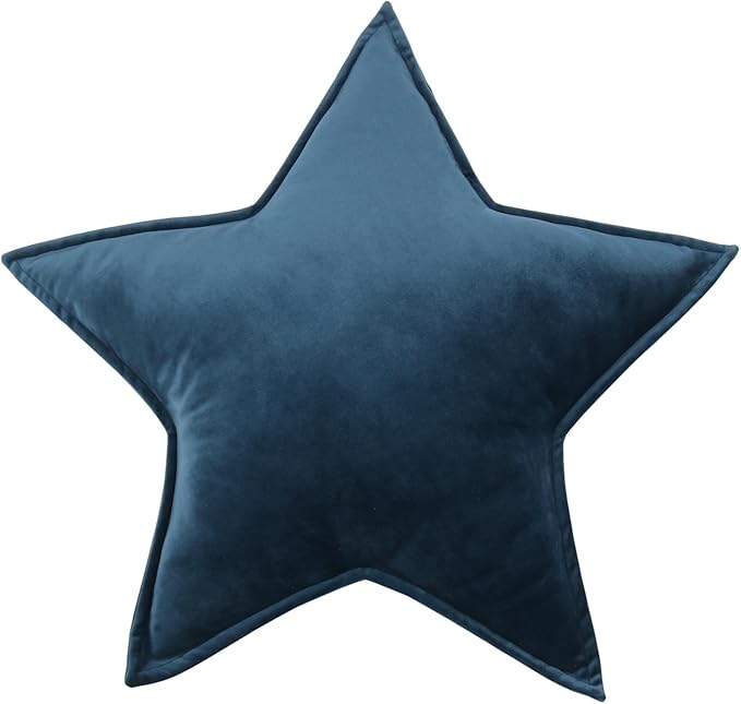 Moon Shaped Throw Pillow Star Couch Cushion Decorative Pillows Fluffy Velvet Stars Home Decor Plush for Bedroom (Star, Dark Blue)
