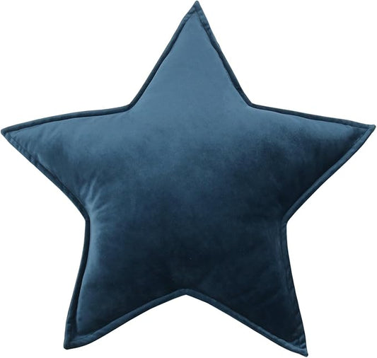 Moon Shaped Throw Pillow Star Couch Cushion Decorative Pillows Fluffy Velvet Stars Home Decor Plush for Bedroom (Star, Dark Blue)