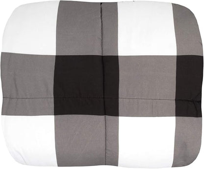 7 Piece Comforter Set Bag Solid Color All Season Soft Down Alternative Blanket & Luxurious Microfiber Bed Sheets, King, Buffalo Plaid Black/White/Black Sheet