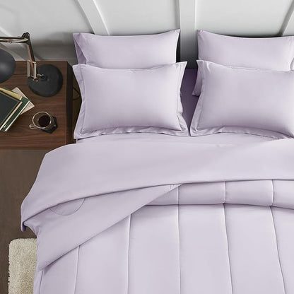 Maple&Stone Lavender Comforter Set King, 7 Pieces Bed in a Bag Light Purple - Lightweight Bedding Set with Comforter, Sheets, Pillowcases & Shams, Lilac Purple