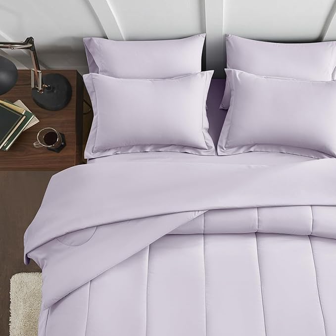 Maple&Stone Lavender Comforter Set Full, 7 Pieces Bed in a Bag Light Purple - Lightweight Bedding Set with Comforter, Sheets, Pillowcases & Shams, Lilac Purple