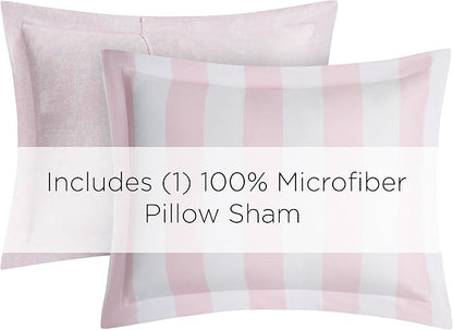 Juicy Couture Cabana Stripe Reversible Bedding Set - Twin/Twin XL Size - Dogwood Pink/White Stripe Print - 5 Piece Set - Includes 1 66" x 90" Comforter, 3 Decorative Pillows, 1 Sham