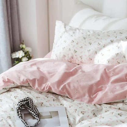 Twin Size Floral Comforter 2 Pieces Soft Cute Floral Bedding Comforter Sets Garden Style Pink Flower Print Botanical Flowers Comforter Set for All Seasons 1 Comforter and 1 Pillowcases