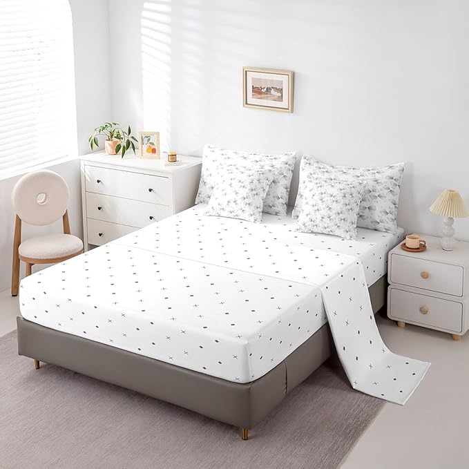 Feelyou Grey Bow Comforter Set with Sheets Queen Size Kids Bowknot 7 Pieces Bedding Set for Boys Girls Teens Gift for Girls Women Bed in a Bag Breathable Princess Décor Bed Set