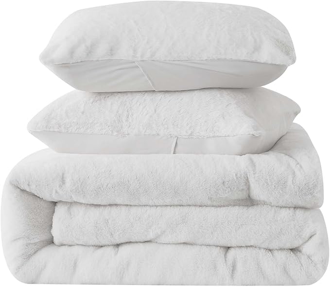BEDELITE Faux Fur Fleece Twin Comforter Set - Fluffy & Warm White Comforter Twin Size，Ultra Soft and Cozy Winter Bedding Set,Fuzzy Thick Bed Set,1 Comforter and 1 Pillowcase