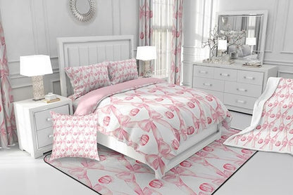 Erosebridal Pink Bow Bedding Comforter Sets King,Cute Fall Pumpkin Girls Comforter Set Pink White Princess Bedding Set for Kids Teen Women Bedroom,Kawaii Bow Decor Duvet Insert 3 Pcs