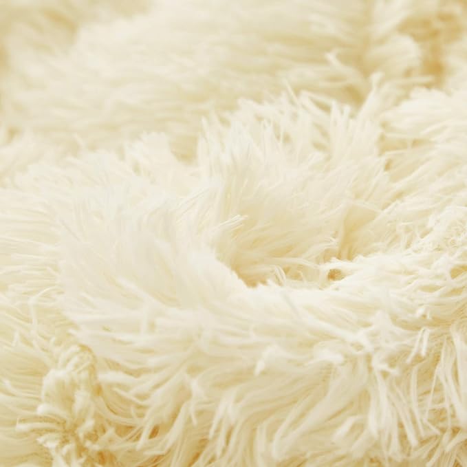 Flysheep Luxury Faux Fur King Size Winter Comforter Set Shaggy Velvet Cream Beige Long Hair, 3 Pieces Plush Flannel Sherpa Backing Reversible Soft Microfiber Super Warm Bedding Set for Holiday