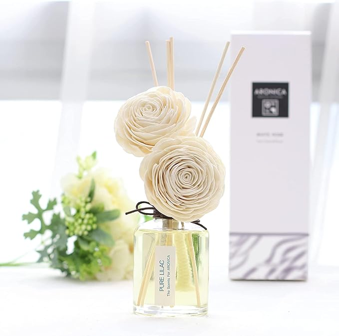 Aronica Twin Sola Diffuser - White Rose Fragrance, 160ml / 5.41 Floz, Colorful Bathroom Decor Airfreshener, Rose Reed Diffuser, Shelving Décor
