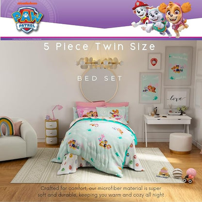 Paw Patrol Girl Skye Kids Bedding Super Soft & Cozy Reverisble Microfiber Comforter and Sheet Set with Sham, 5 Piece Twin Size, (Officially Licensed Product) by Franco