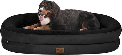 Orthopedic Washable Large Dog Bed: Cooling Memory Foam Dog Bed with Bolsters - Jumbo Bed Waterproof Removable Cover Non-Slip Bottom Pet Bed for Extra Large Sized - Black