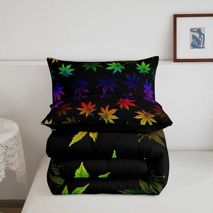 Erosebridal Rainbow Leaf Bedding King, Leaves Comforter Set for Women Girls Men,Nature Botanical Plants Down Comforter,Neon Tie Dye Hippie Bedding Comforter Sets