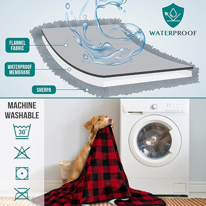 PetAmi Waterproof Dog Blanket Sherpa Fleece, Pet for Small Medium Dogs, Reversible Large Cat Throw Bed Couch Sofa Furniture Protector, Soft Plush Microfiber (Small 24x32, Check Red) Checkered Red