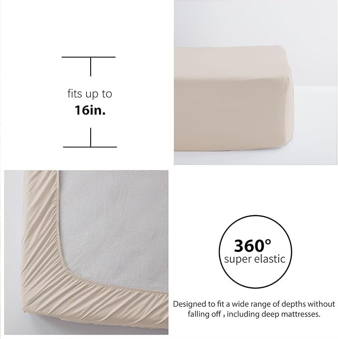 Zzlpp Beige King Comforter Set 7 Pieces, Seersucker Bed in a Bag with Sheets, All Season Bedding Sets with 1 Comforter, 2 Pillow Shams, 2 Pillowcases, 1 Flat Sheet, 1 Fitted Sheet