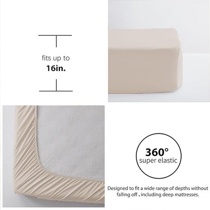 Zzlpp Beige King Comforter Set 7 Pieces, Seersucker Bed in a Bag with Sheets, All Season Bedding Sets with 1 Comforter, 2 Pillow Shams, 2 Pillowcases, 1 Flat Sheet, 1 Fitted Sheet
