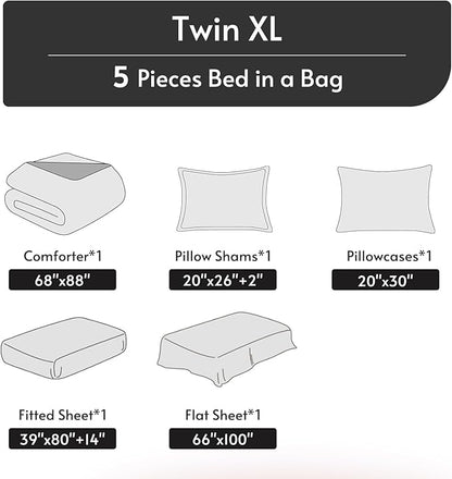 MUXHOMO 5 Pieces Twin XL Comforter Set, Reversible Bed in a Bag Twin XL Size, All Season Bedding Set with Comforter, Flat Sheet, Fitted Sheet, Pillowcases & Shams, Burnt Orange & Camel