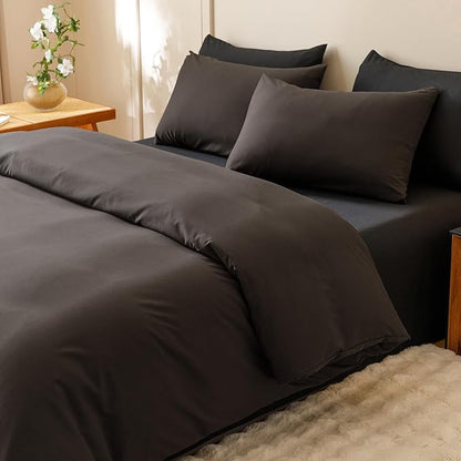 Houseri Dark Brown Comforter Set Full 3 Piece Dark Chocolate Bedding Full Size Lightweight Black Coffee Bed Set Soft Comfy Quilt Blanket Full
