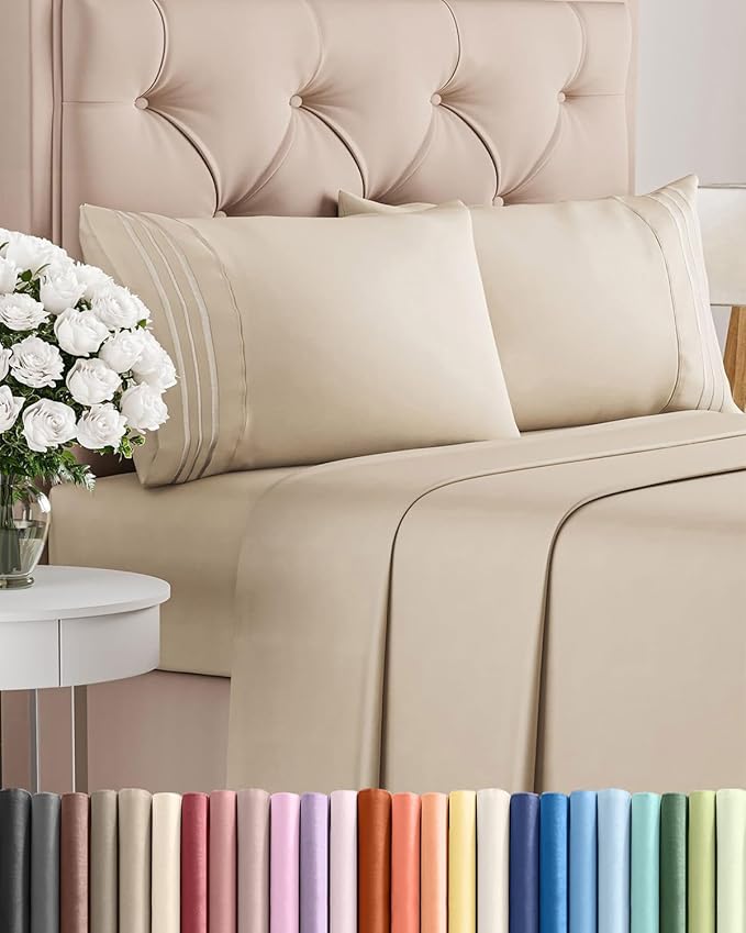 Full Size 4 Piece Sheet Set - Comfy Breathable & Cooling Bed Sheets Set - Hotel Luxury Bedding for Women, Men, Kids, Teens, Boys & Girls - Deep Pockets, Ultra-Soft and Wrinkle Free - Oeko-Tex - Wheat