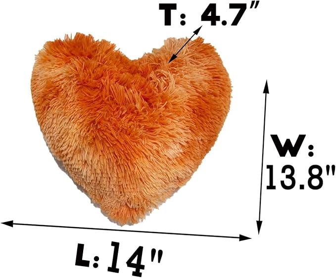 MorroMorn Fluffy Heart Throw Pillows, Shaggy Decorative Pillow for Sofa Couch Bed, Cute Room Decor Decorations for Women Girls Kids (Tie-dye Orange)