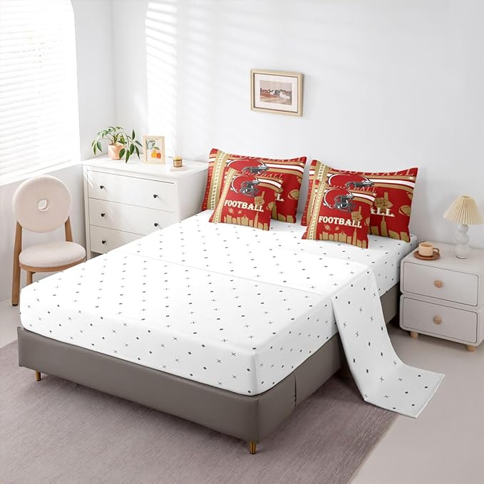 Feelyou Football 7 Pieces Comforter Sets Bedding Set for Boys Kids Teen Full Size Sports Theme Football City Bed in a Bag with Comforter, Sheets, Pillowcases & Cushion Cover