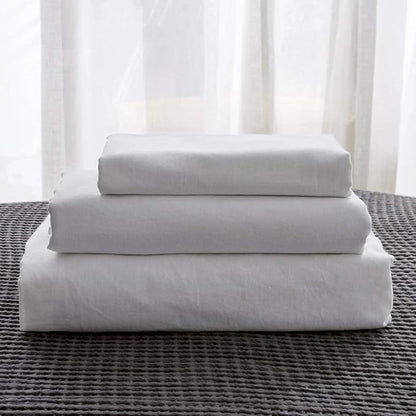 Simple&Opulence Belgian Linen Sheet Set Solid Color - 4 Pieces (1 Flat Sheet, 1 Fitted Sheet & 2 Pillowcases) Natural Flax Cotton Blend Soft Breathable Farmhouse Bedding - Queen Size, White
