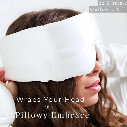 3D Silk Sleep Mask, Sleep Longer in Total Darkness and Comfort, Total Blackout Liner Blocks Light, Lightweight, 100% Silk 22 Momme, Foam Countour Does Not Crush Eyelashes (Pearl White)