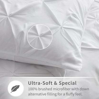 Maple&Stone Twin Comforter Set, 5-Piece Bedding Set with Pinch Pleat Comforter, Sheets, Pillowcases & Shams - White