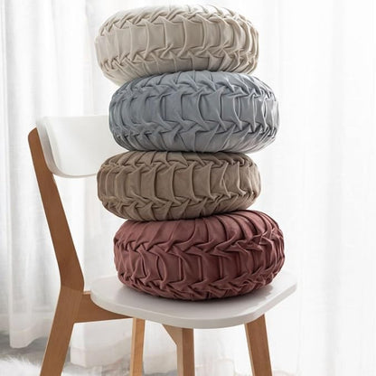 MOCOFO Round Velvet Throw Pillow, Pumpkin Shape Decorative Floor Cushion, Handcrafted Pleated Design, 14 and 16 Inch Diameter, Multiple Colors, Polyester Fill (Dark-Gray, 16")