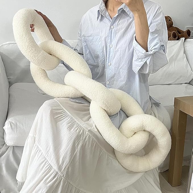 Long Chain Throw Pillow Knot Pillow，Knotted Chain Shape Cushion Dorm Room Decor Household Throw Knot Decorative Cushion for Bed Living Room (White)