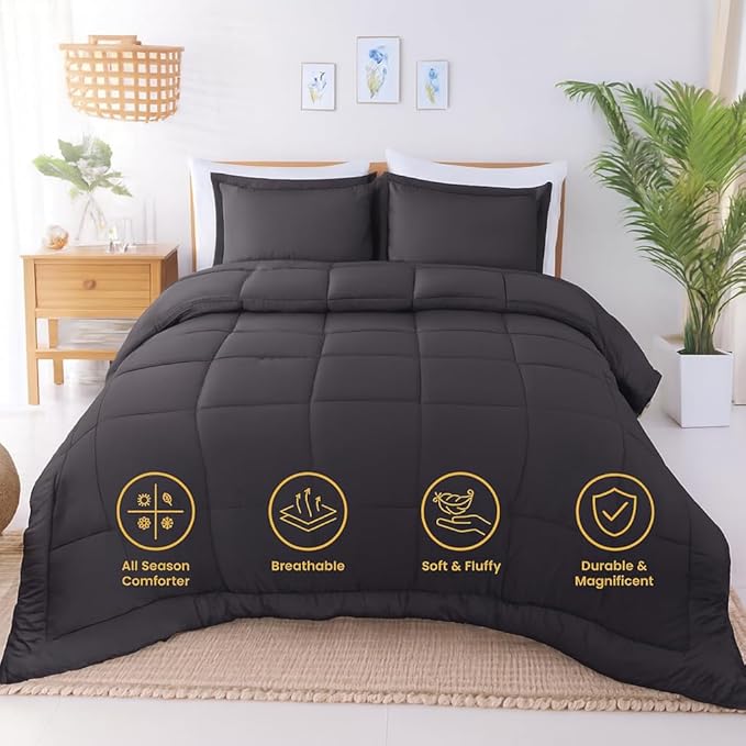 Utopia Bedding Queen Comforter Set - 3 Piece Grey Comforters Queen Size Bed Set - Down Alternative Duvet Insert Includes 1 All Season Comforter (88 x 88 in) and 2 Pillow Shams (20 x 26 in)