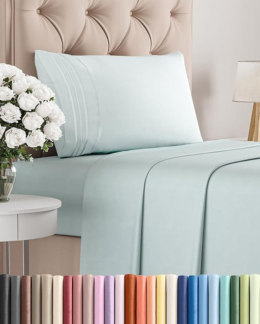 Twin Size 3 Piece Sheet Set - Comfy Breathable & Cooling Bed Sheets Set - Hotel Luxury Bedding for Women, Men, Kids, Teens, Boys & Girls - Deep Pockets, Ultra-Soft, Wrinkle Free - Oeko-Tex - Ice Blue