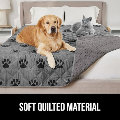 GORILLA GRIP Waterproof Bed Cover for Dogs, 82x68, Gripped Slip Resistant Backing, Leak Proof Washable Dog Blanket Covers Sofa, Couch, Sectional, Crate, Car, RV Seats, Pet Puppy Essentials, Gray Paw