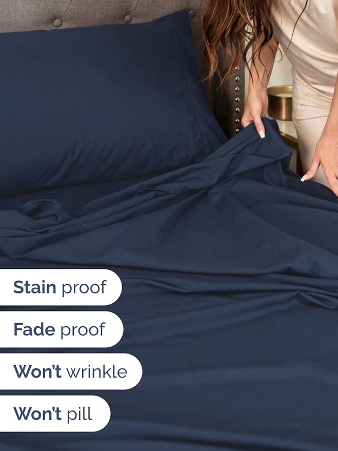 Extra Deep Cal King Sheet Set - 6 Piece Breathable and Cooling Sheets - Hotel Luxury Bedding for Women, Men, Kids & Teens - Easy & Secure Fit - Soft and Wrinkle Free - Extra Deep Pockets - Navy Blue