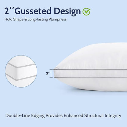 Pillows Queen Size Set of 2, Gusseted Bed Pillows for Sleeping 2 Pack, Luxury Hotel Quality, Supportive Queen Pillow with Soft Down Alternative for Back Stomach Side Sleepers, Machine Washable