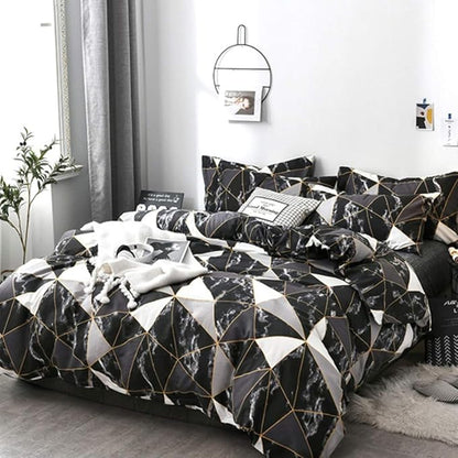 CLOTHKNOW Black White Marble Twin/Twin XL Comforter Set Geometric Triangle Bedding Comforter Sets Black White Comforter with 2 x Pillowcases