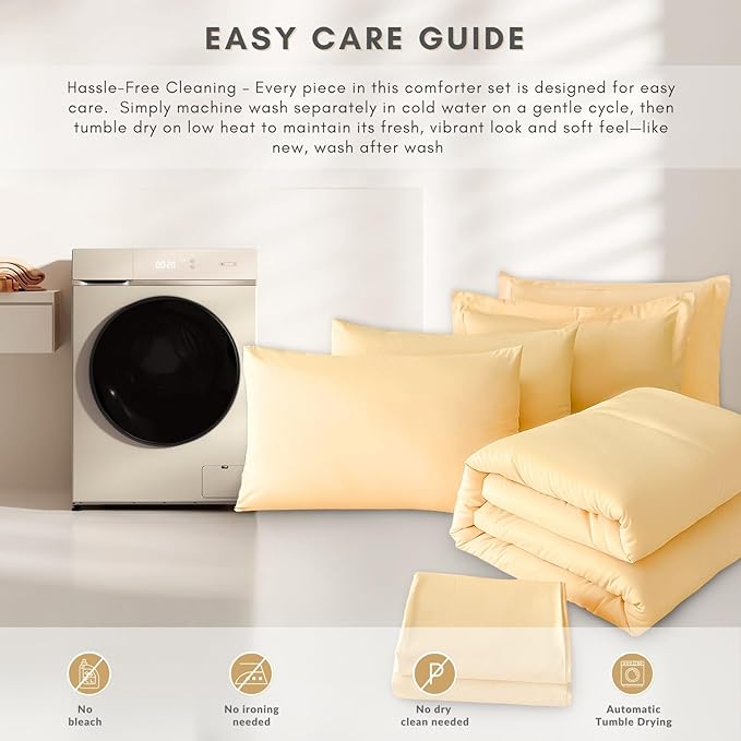 King Comforter Duvet Cover Set Buttercream - 7-Piece Bed in a Bag, Double Brushed Micorfiber All-Season Soft Bedding with Sheets & Envelope Pillowcases(102"x90",King)