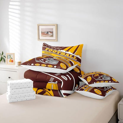 Feelyou Football 7 Pieces Comforter Sets Twin Size Kids Rugby Sports Bedding Set for All Season Football City Bed in a Bag with Comforter, Sheets, Pillowcases & Cushion Cover