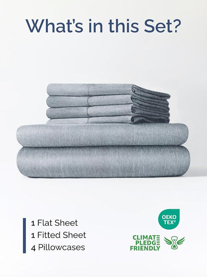 Extra Deep Cal King Sheet Set - 6 Piece Breathable and Cooling Sheets - Hotel Luxury Bedding for Women, Men, Kids & Teens - Easy Secure Fit - Soft & Wrinkle Free - Extra Deep Pockets - Heathered Blue