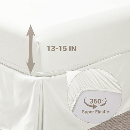 JOLLYVOGUE Ivory Twin Size Comforter Sets 5 Pieces, Pintuck Bed in a Bag Comforter Set for Bedroom, Bedding Comforter Sets with Comforter, Sheets, Ruffled Shams & Pillowcases
