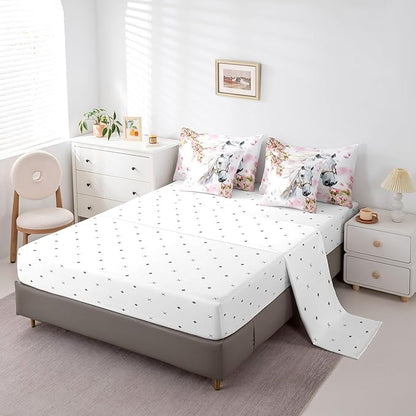 Feelyou Horse Comforter Set King Size 7 Pcs Girls Western Horse Comforter Bed in a Bag Cherry Blossom Floral Bedding Set for Boys Girls Horse Lover Bed Set with Sheets, Pillowcases, Pillow Covers