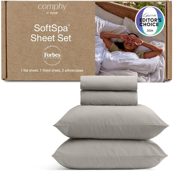 Coop Home Goods Comphy SoftSpa Bed Sheet Set of 4 Pieces, Dove Grey Full, Super Soft Full Sheets, Flat and Fitted, Luxury Spa and Hotel Quality Bed Sheets and Pillowcase Set