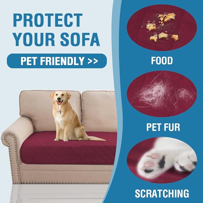 H.VERSAILTEX Couch Cover for Dogs Washable 100% Waterproof Sofa Cushion Cover Dog Bed Cover Non-Slip Pet Blanket for Sofa Cushion Protector, 35" x 74", Burgundy