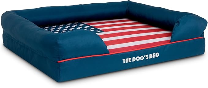 The Dog’s Bed Replacement Outer Cover, Oxford Fabric, Blue with Red Trim & USA Center Flag, Large