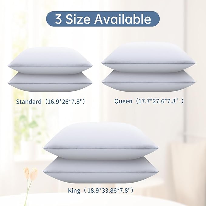 Bed Pillows for Sleeping Queen Size Set of 4, Down Alternative Filling, Fluff by Patting Pillows for Back, Stomach or Side Sleepers