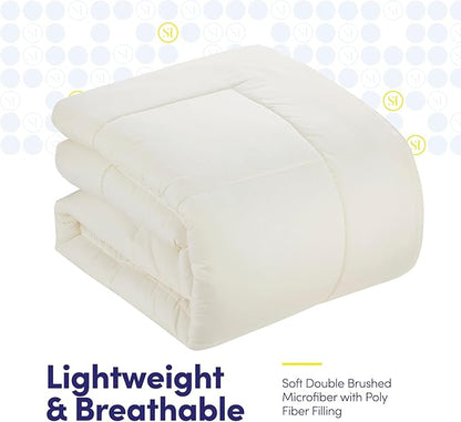 Sweet Home Collection 7 Piece Comforter Set Bag Solid Color All Season Soft Down Alternative Blanket & Luxurious Microfiber Bed Sheets, Ivory, Twin
