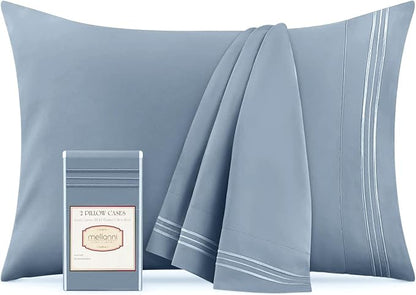 Mellanni Pillow Cases - Luxury, Extra Soft, Cooling Pillow Covers - 2 PC Iconic Collection Pillowcases - Envelope Closure (Standard/Queen 20" x 30", Blue Hydrangea)