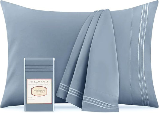 Mellanni Pillow Cases - Luxury, Extra Soft, Cooling Pillow Covers - 2 PC Iconic Collection Pillowcases - Envelope Closure (King 20" x 40", Blue Hydrangea)