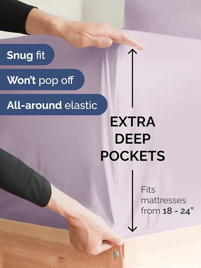 Extra Deep Twin Sheet Set - 4 Piece Breathable and Cooling Sheets - Hotel Luxury Bedding for Women, Men, Kids & Teens - Easy & Secure Fit - Soft and Wrinkle Free - Extra Deep Pockets - Light Lavender